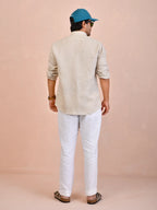 Solid Oatmeal Beige Pure Linen Shirt
