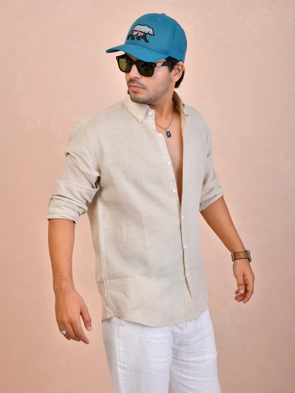 Solid Oatmeal Beige Pure Linen Shirt