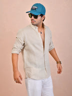 Solid Oatmeal Beige Pure Linen Shirt