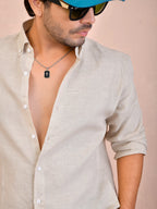 Solid Oatmeal Beige Pure Linen Shirt