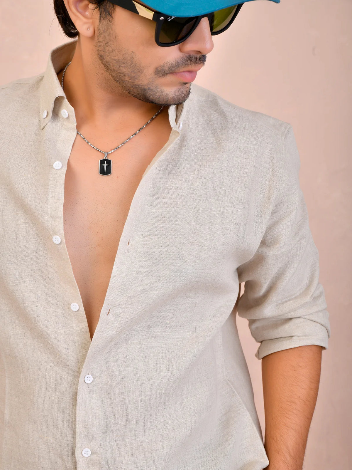 Solid Oatmeal Beige Pure Linen Shirt