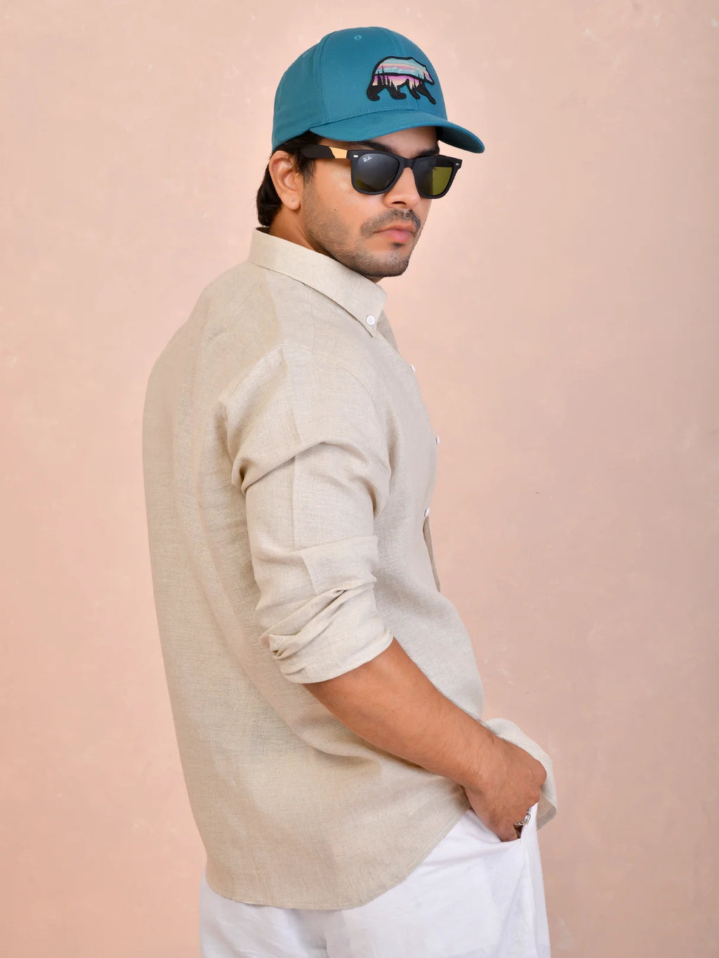 Solid Oatmeal Beige Pure Linen Shirt