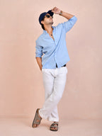 Solid Pastel Blue Pure Linen Shirt