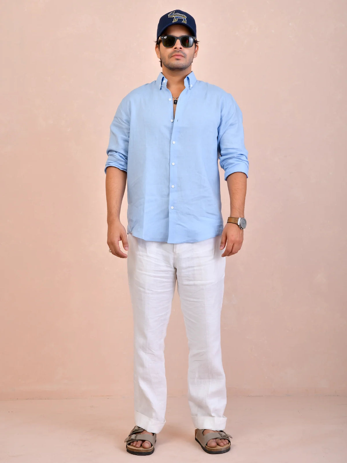 Solid Pastel Blue Pure Linen Shirt