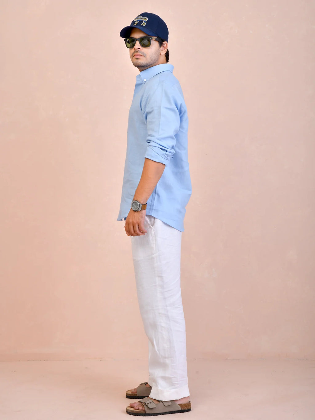 Solid Pastel Blue Pure Linen Shirt