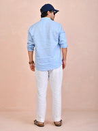 Solid Pastel Blue Pure Linen Shirt