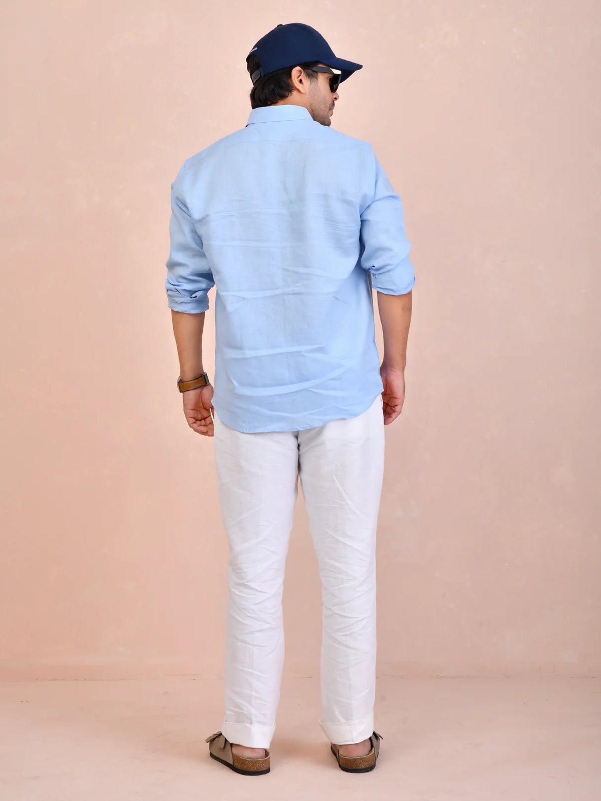 Solid Pastel Blue Pure Linen Shirt