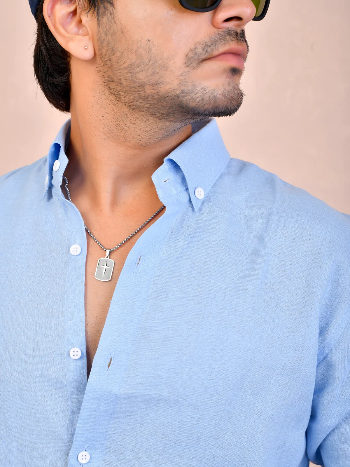 Solid Pastel Blue Pure Linen Shirt