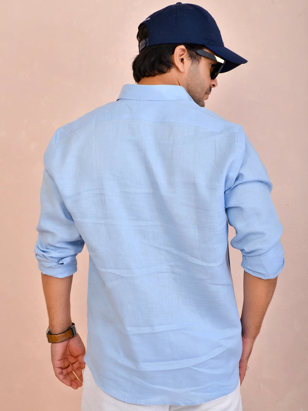 Solid Pastel Blue Pure Linen Shirt