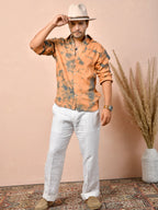 Tie & Dye Peach Orange Pure Linen Shirt