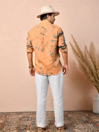 Tie & Dye Peach Orange Pure Linen Shirt