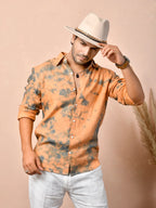 Tie & Dye Peach Orange Pure Linen Shirt