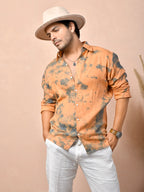 Tie & Dye Peach Orange Pure Linen Shirt
