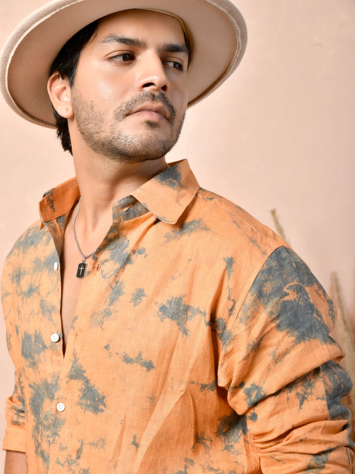 Tie & Dye Peach Orange Pure Linen Shirt