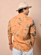 Tie & Dye Peach Orange Pure Linen Shirt