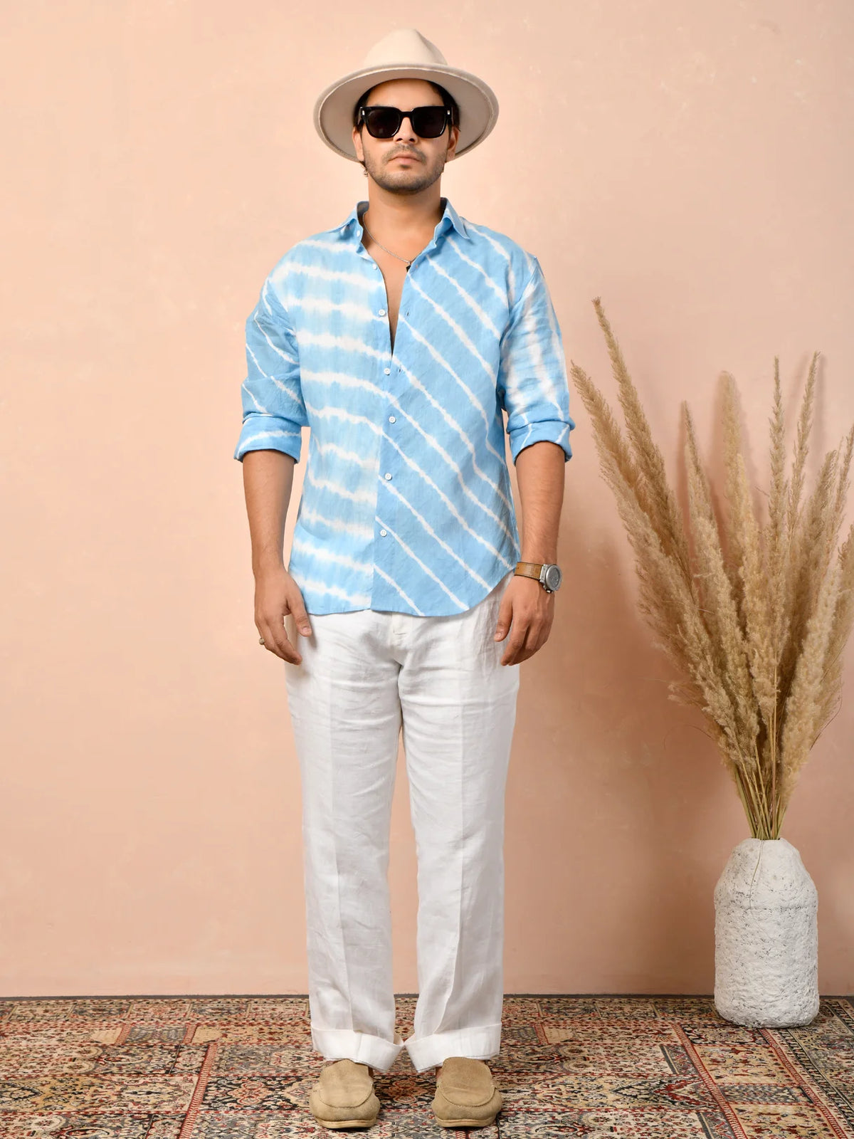Leheriya Powder Blue Pure Linen Shirt