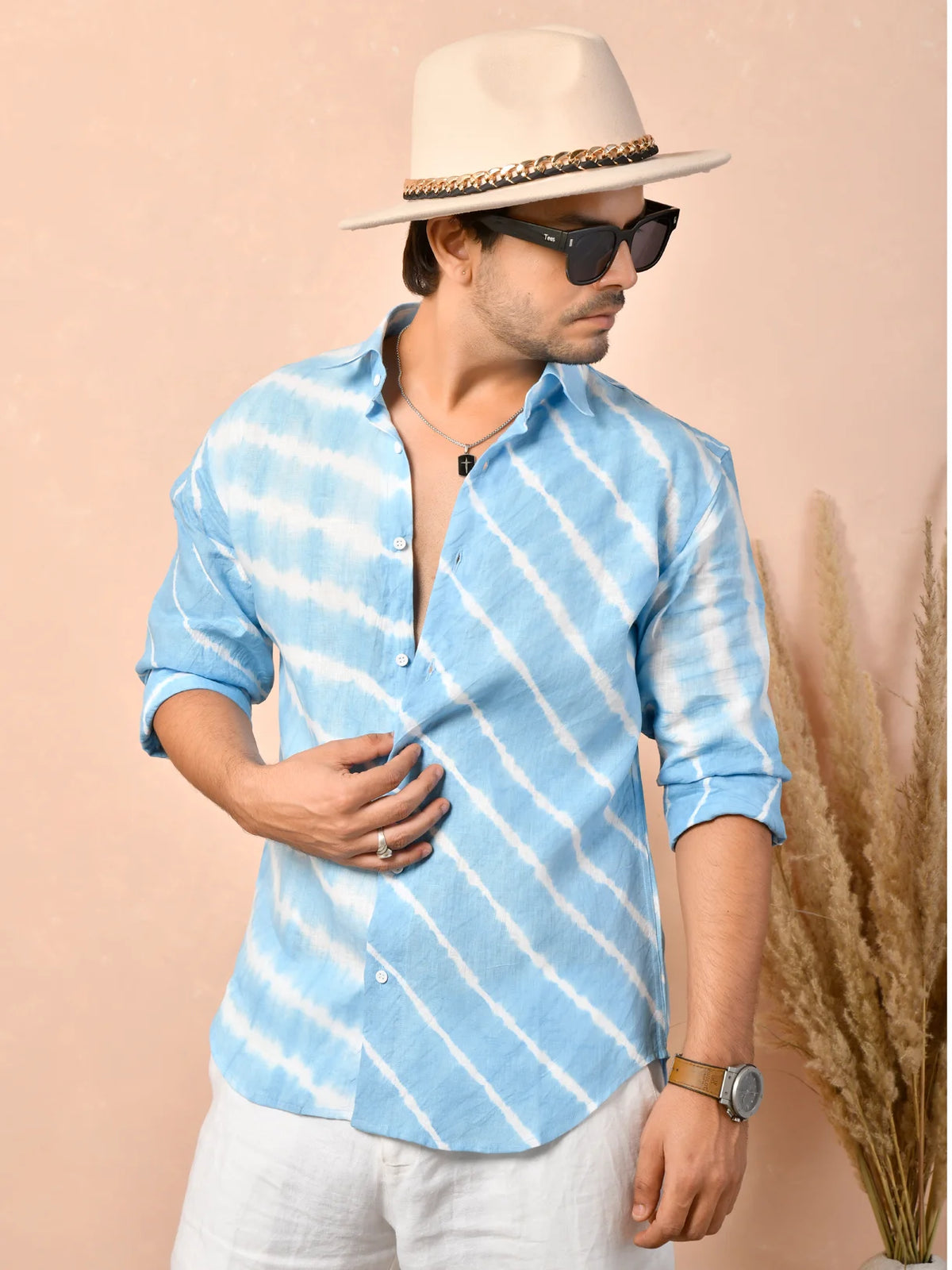 Leheriya Powder Blue Pure Linen Shirt
