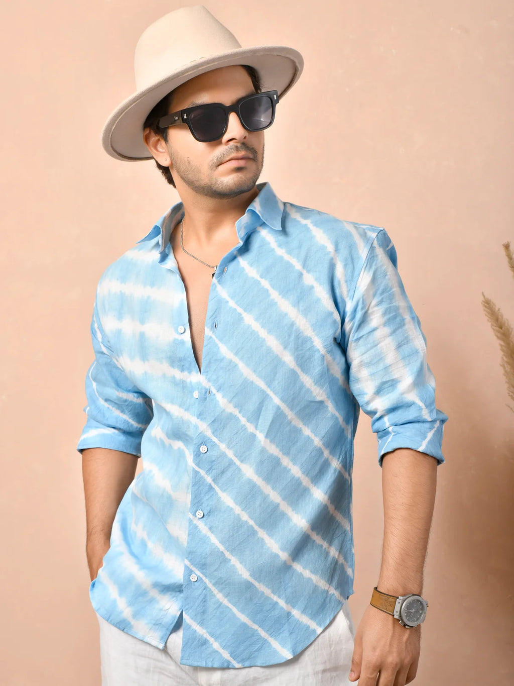 Leheriya Powder Blue Pure Linen Shirt