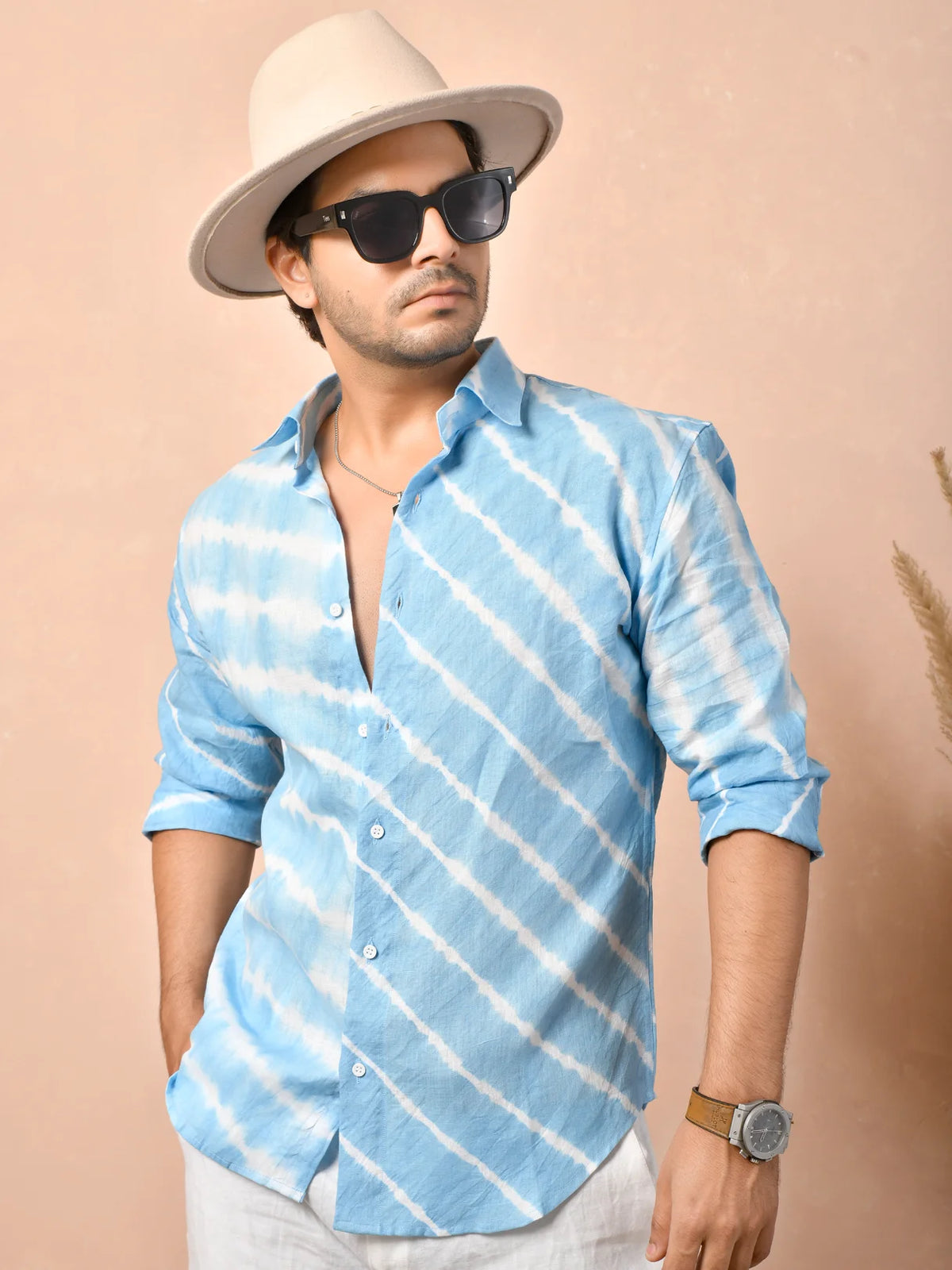 Leheriya Powder Blue Pure Linen Shirt