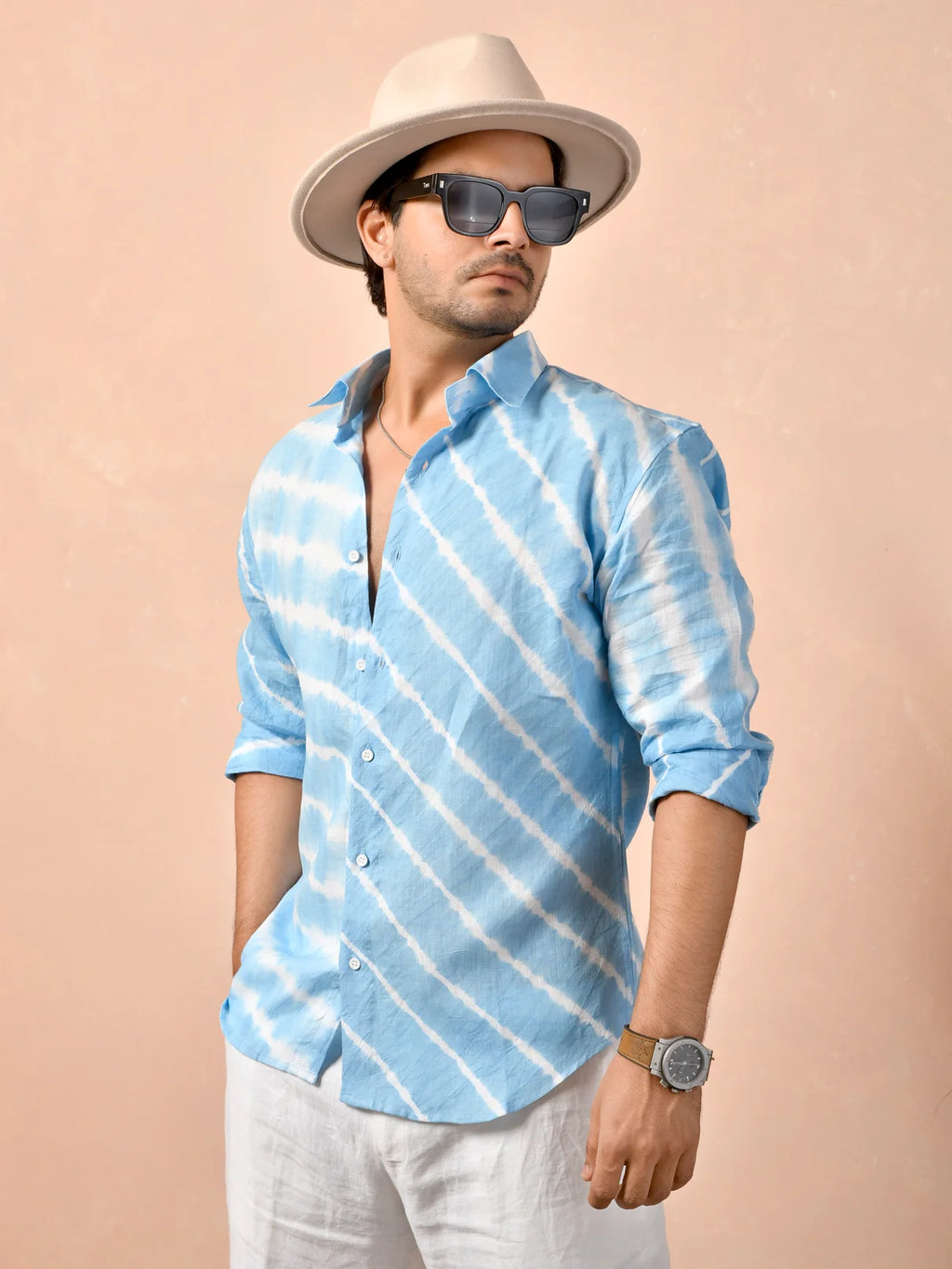 Leheriya Powder Blue Pure Linen Shirt