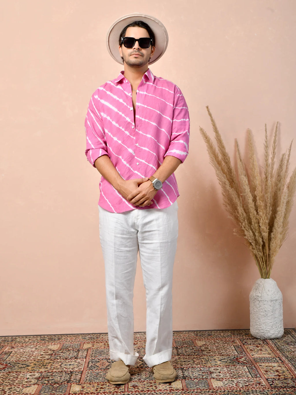 Leheriya Rani Pink Pure Linen Shirt