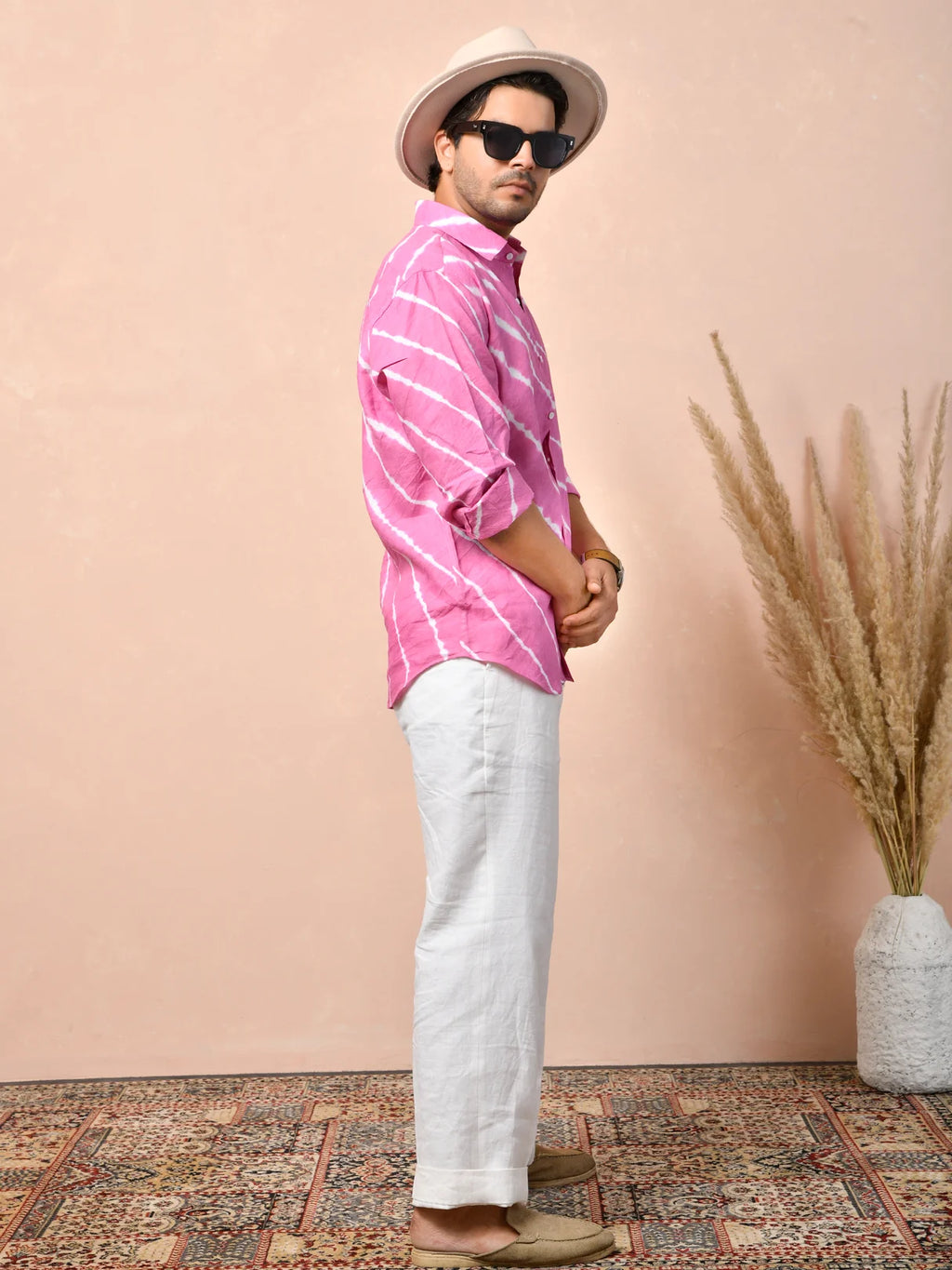 Leheriya Rani Pink Pure Linen Shirt