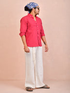 Solid Raspberry Pink Pure Linen Shirt