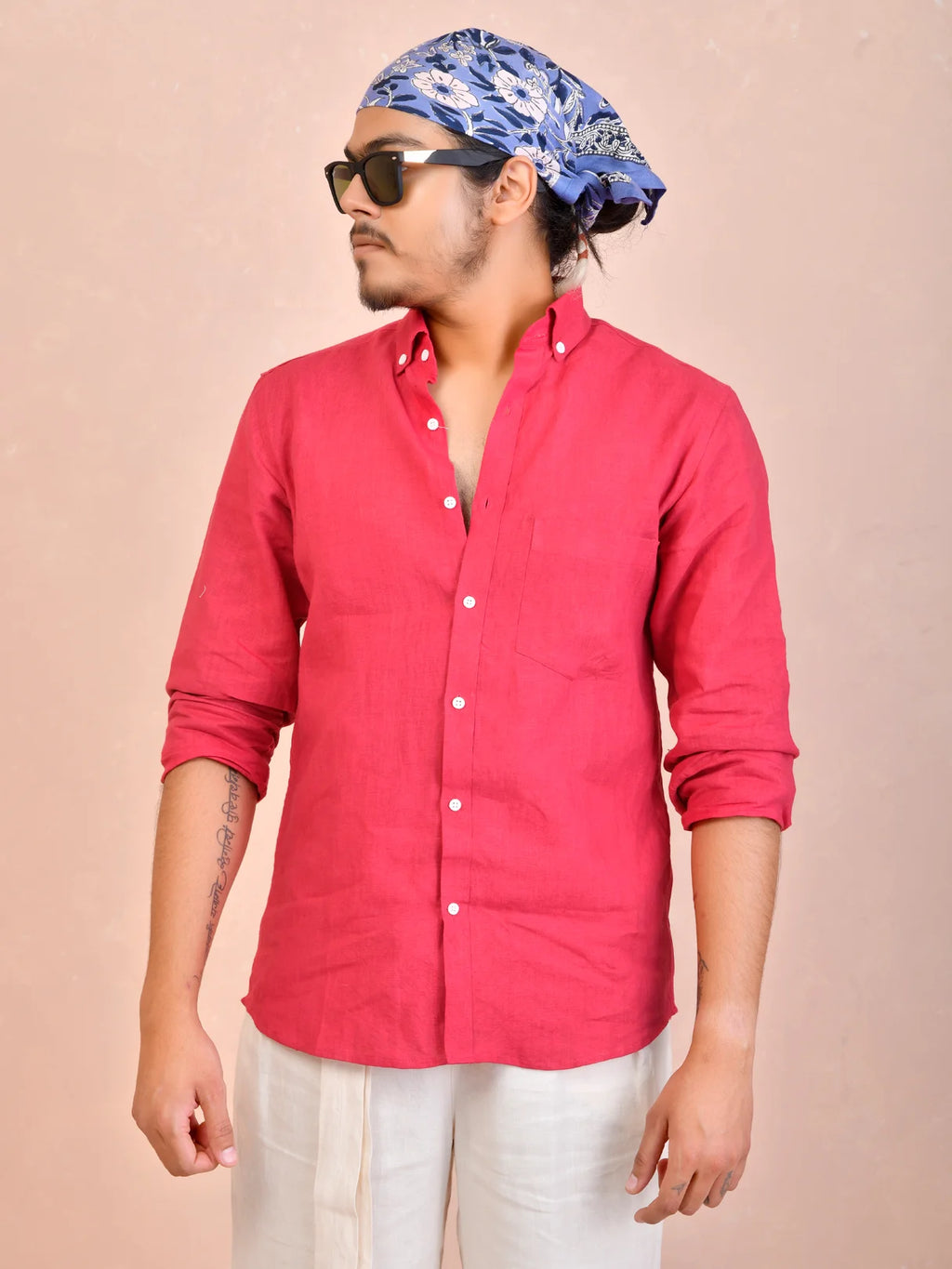 Solid Raspberry Pink Pure Linen Shirt