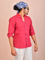 Solid Raspberry Pink Pure Linen Shirt