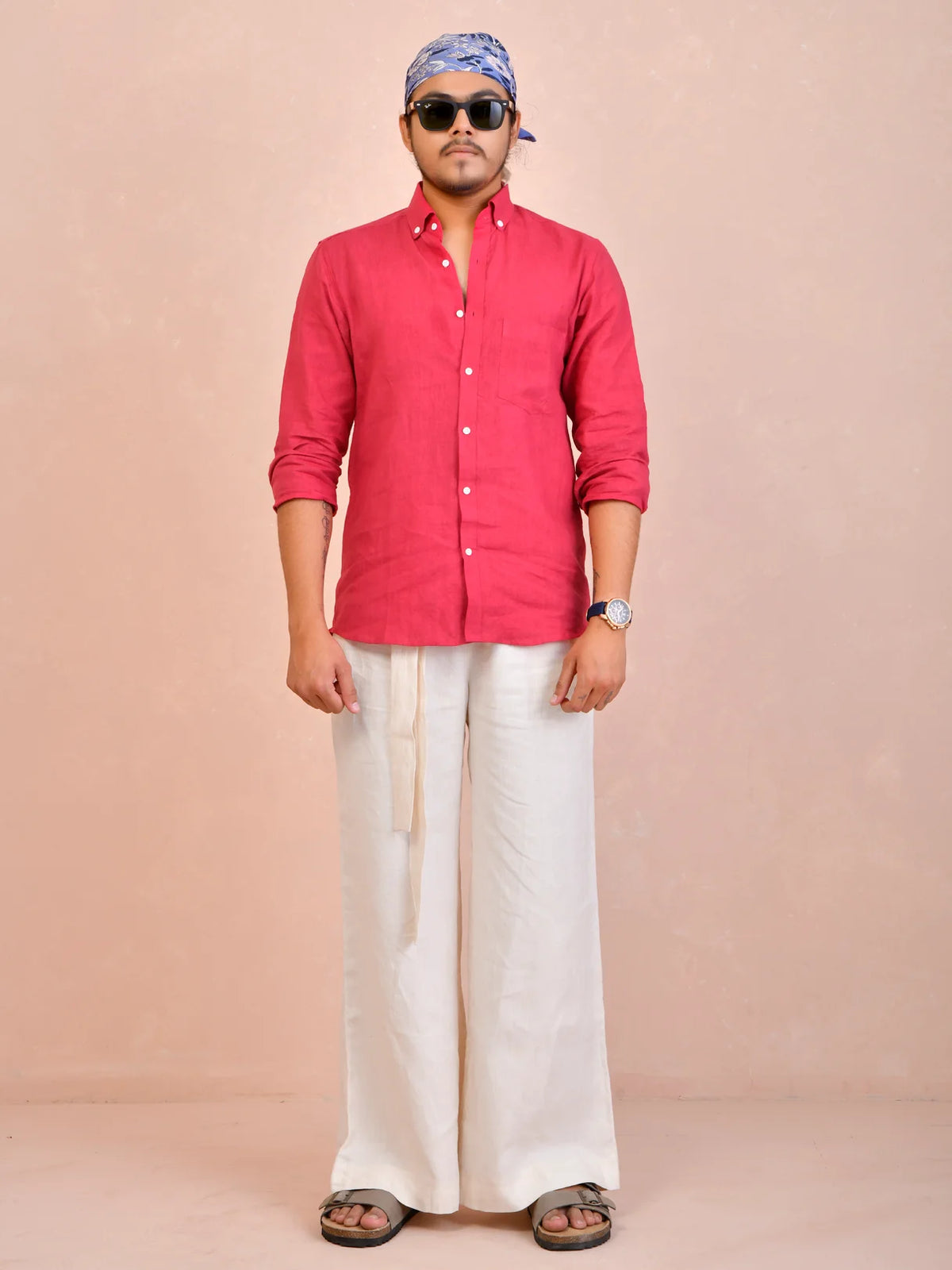 Solid Raspberry Pink Pure Linen Shirt