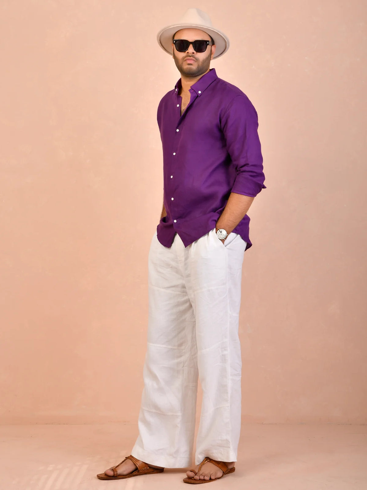 Solid Rich Purple Pure Linen Shirt