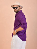 Solid Rich Purple Pure Linen Shirt