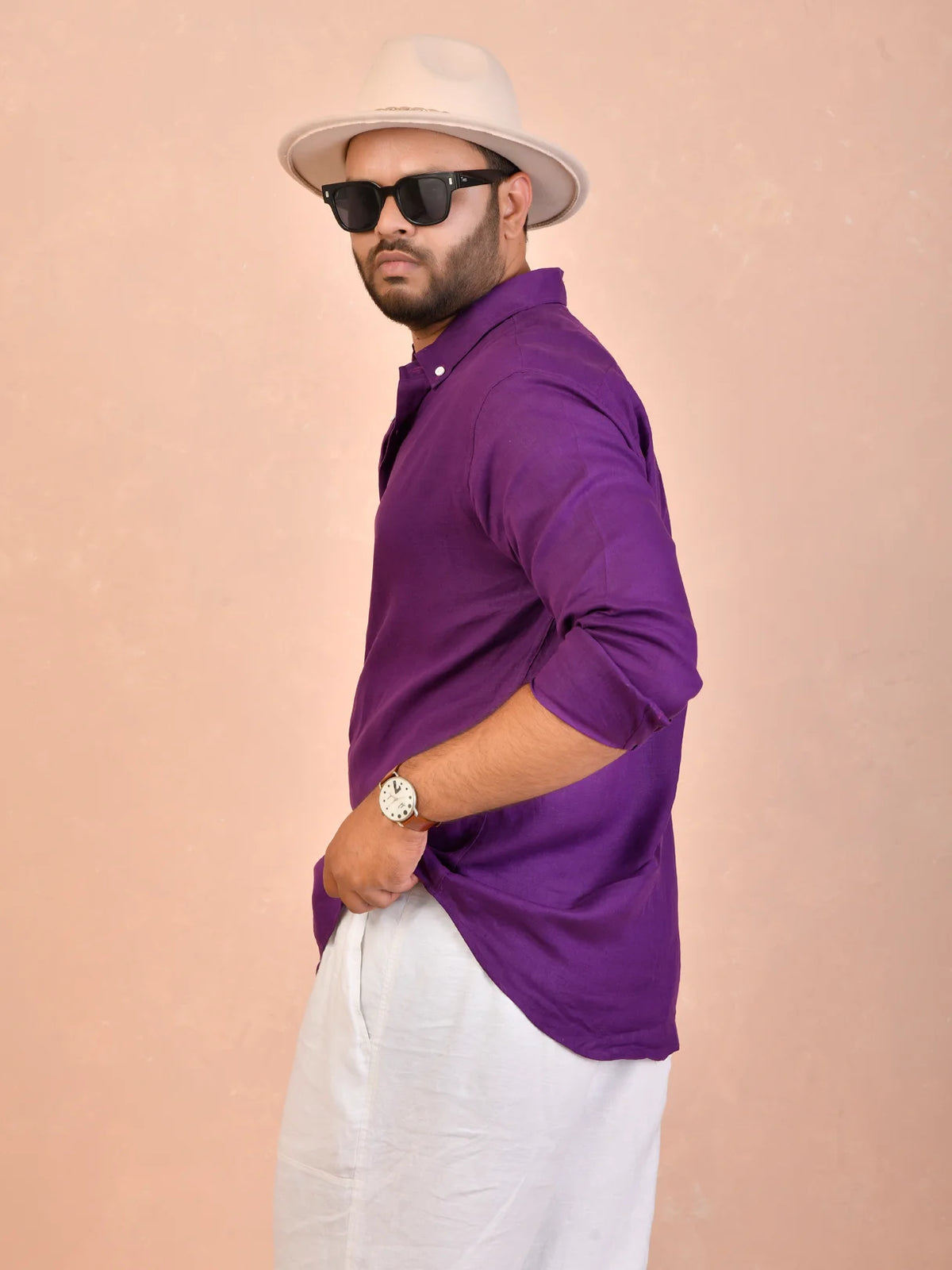 Solid Rich Purple Pure Linen Shirt