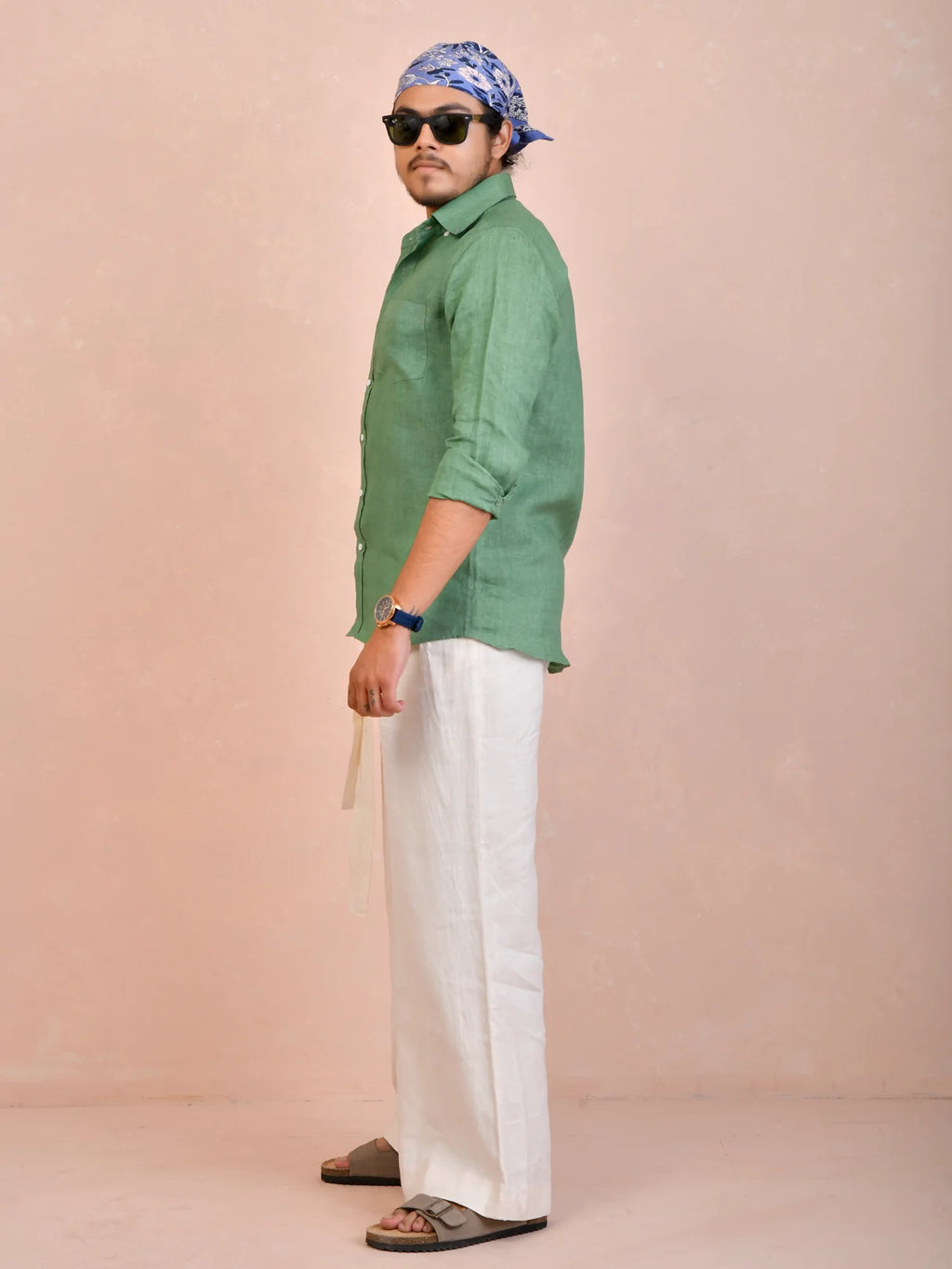 Solid Sage Green Pure Linen Shirt