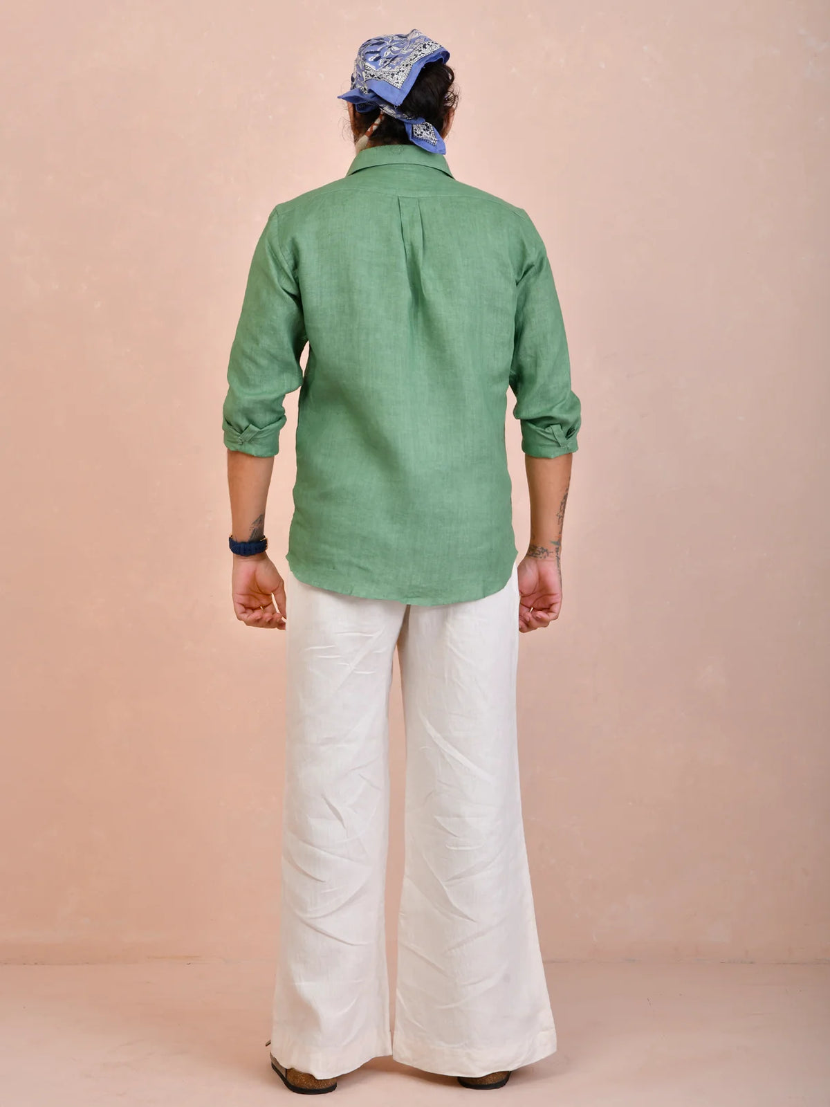 Solid Sage Green Pure Linen Shirt
