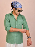 Solid Sage Green Pure Linen Shirt