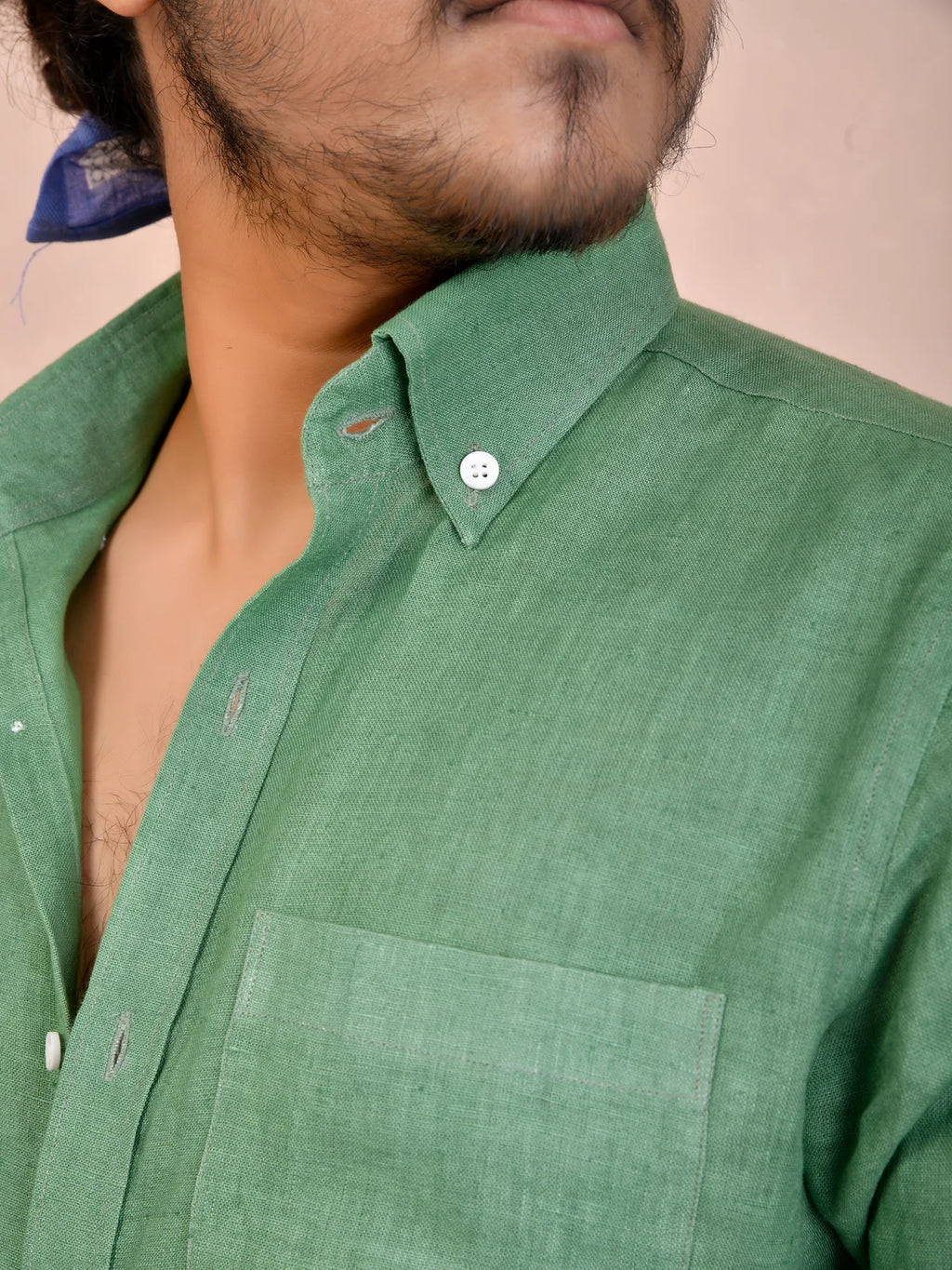 Solid Sage Green Pure Linen Shirt