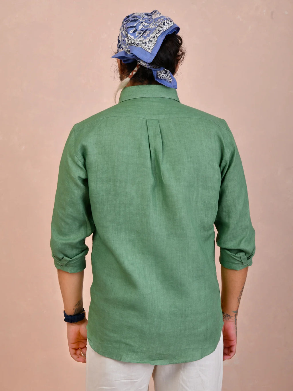 Solid Sage Green Pure Linen Shirt