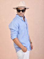 Solid Sky Blue Pure Linen Shirt