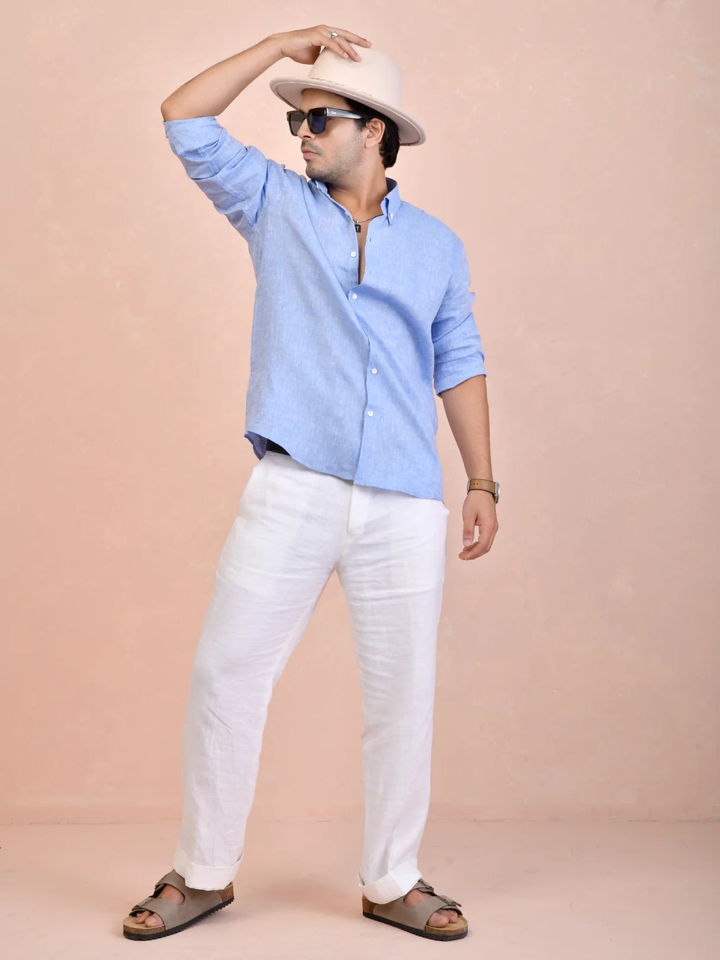 Solid Sky Blue Pure Linen Shirt