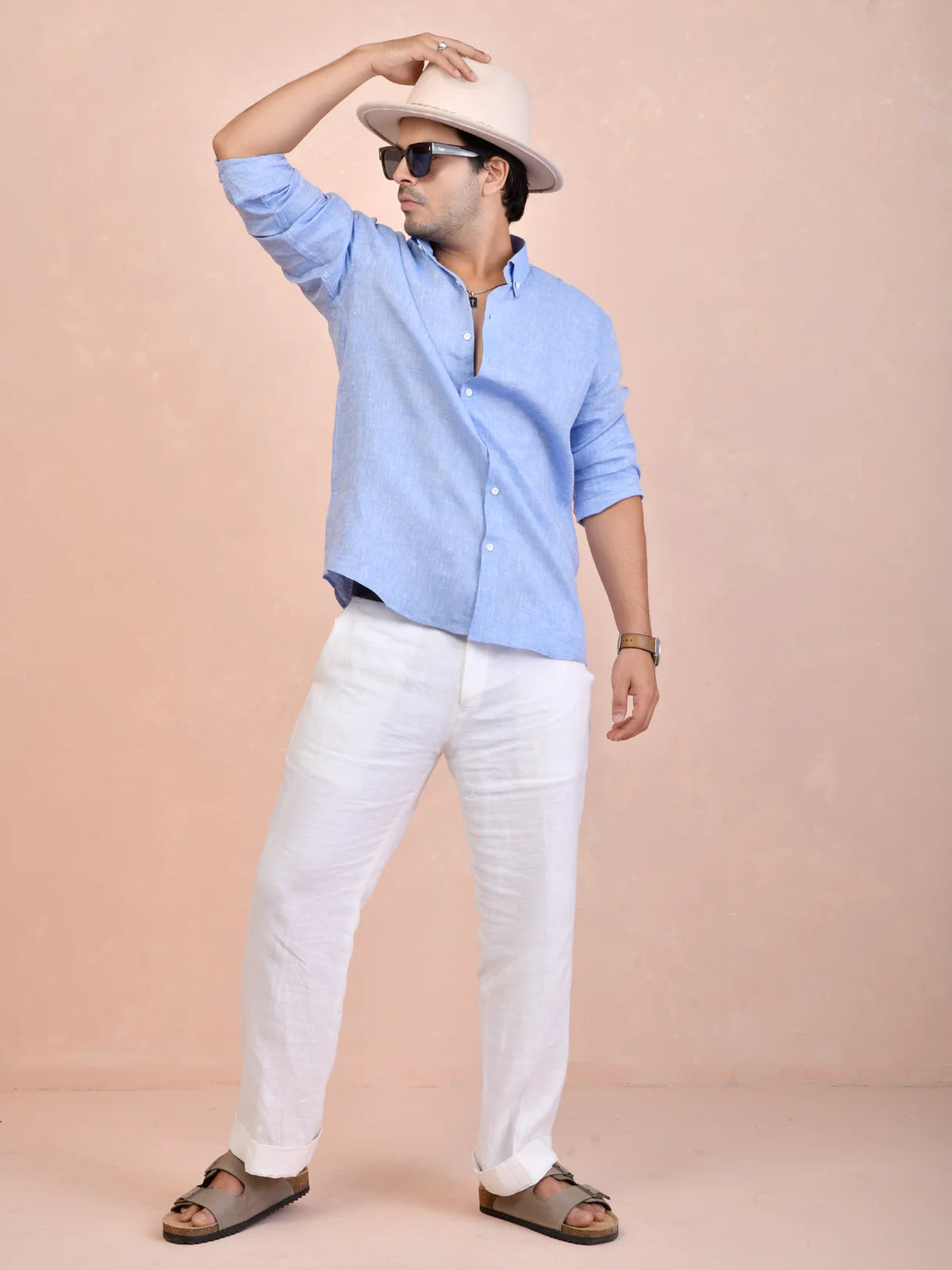 Solid Sky Blue Pure Linen Shirt