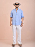 Solid Sky Blue Pure Linen Shirt