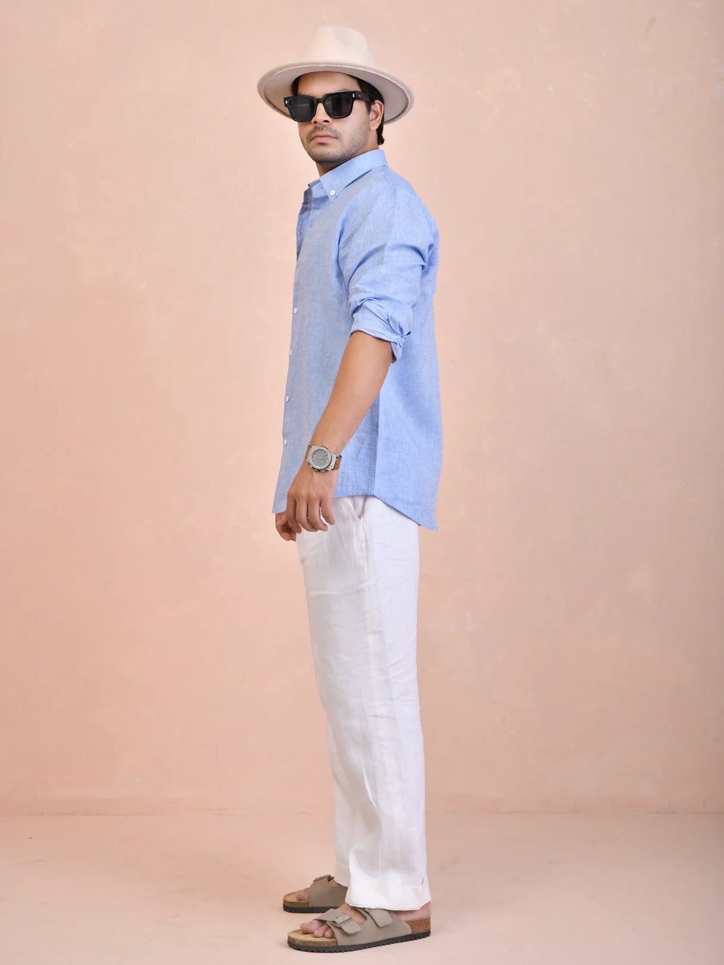 Solid Sky Blue Pure Linen Shirt
