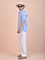 Solid Sky Blue Pure Linen Shirt