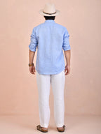 Solid Sky Blue Pure Linen Shirt