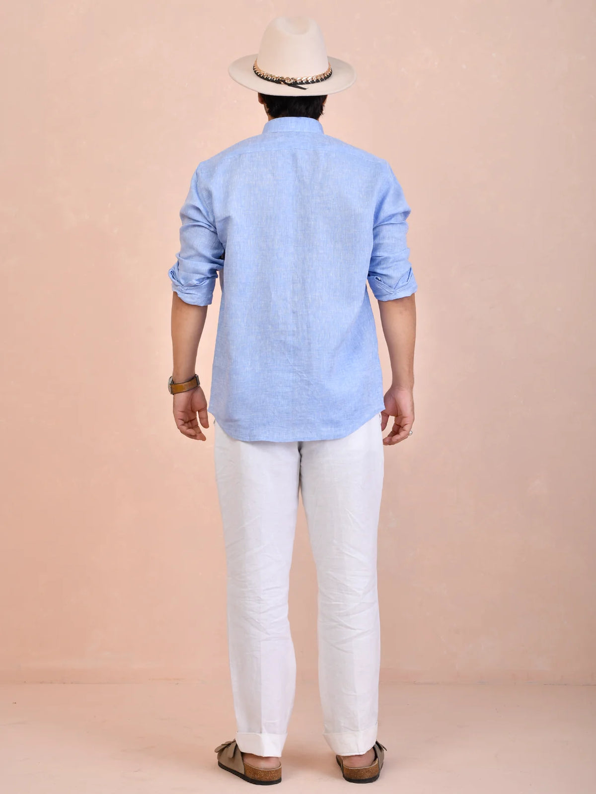 Solid Sky Blue Pure Linen Shirt