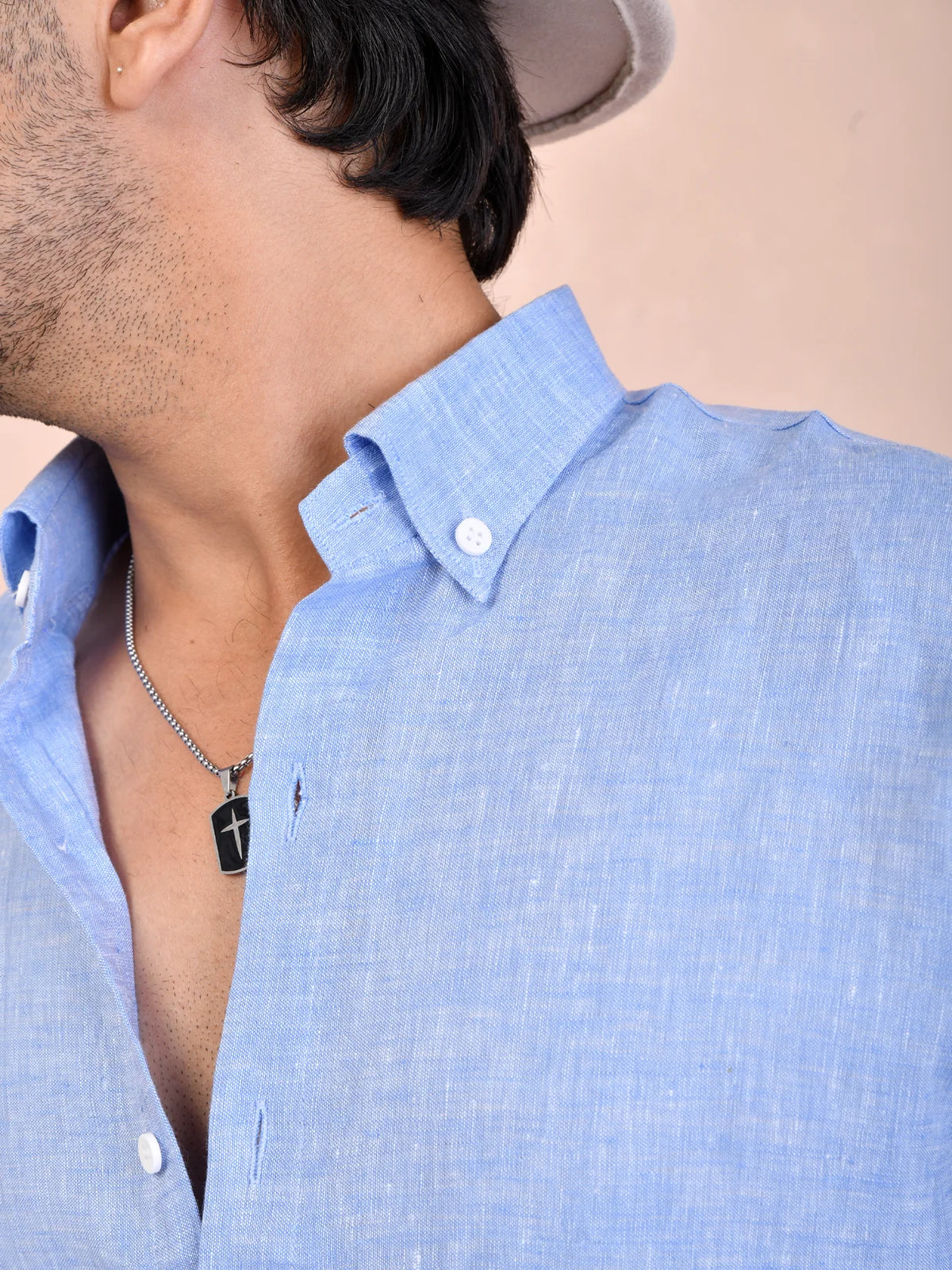 Solid Sky Blue Pure Linen Shirt