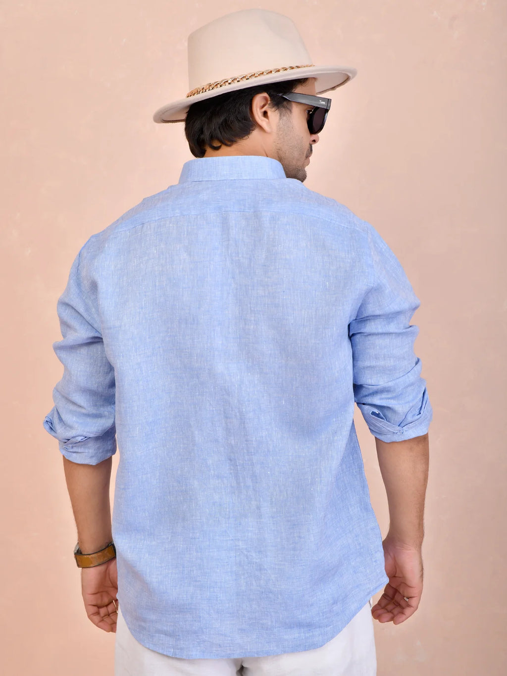 Solid Sky Blue Pure Linen Shirt