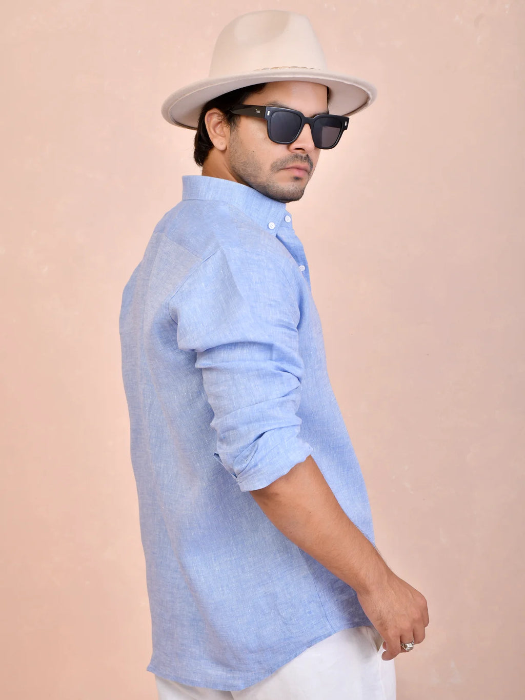 Solid Sky Blue Pure Linen Shirt