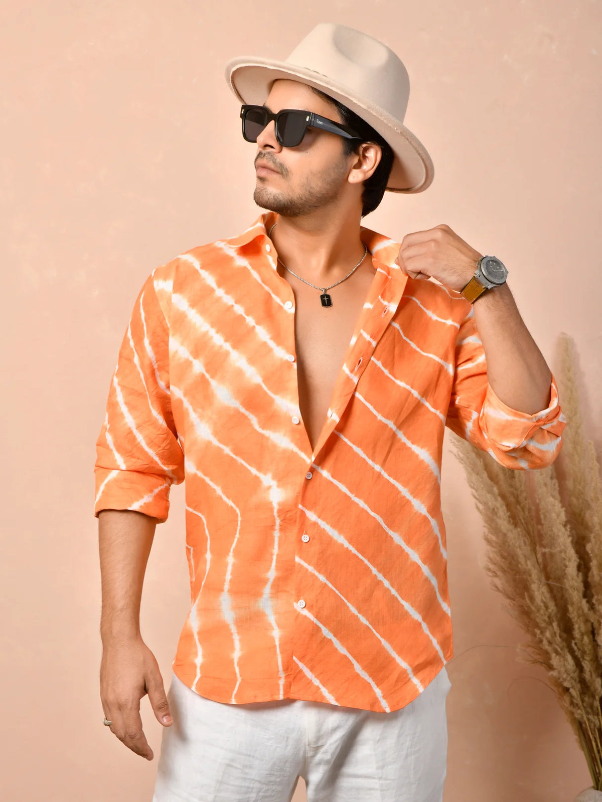 Leheriya Tangerine Orange Pure Linen Shirt